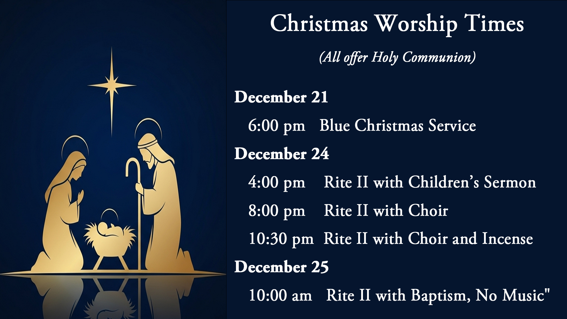 Christmas Services Schedule
